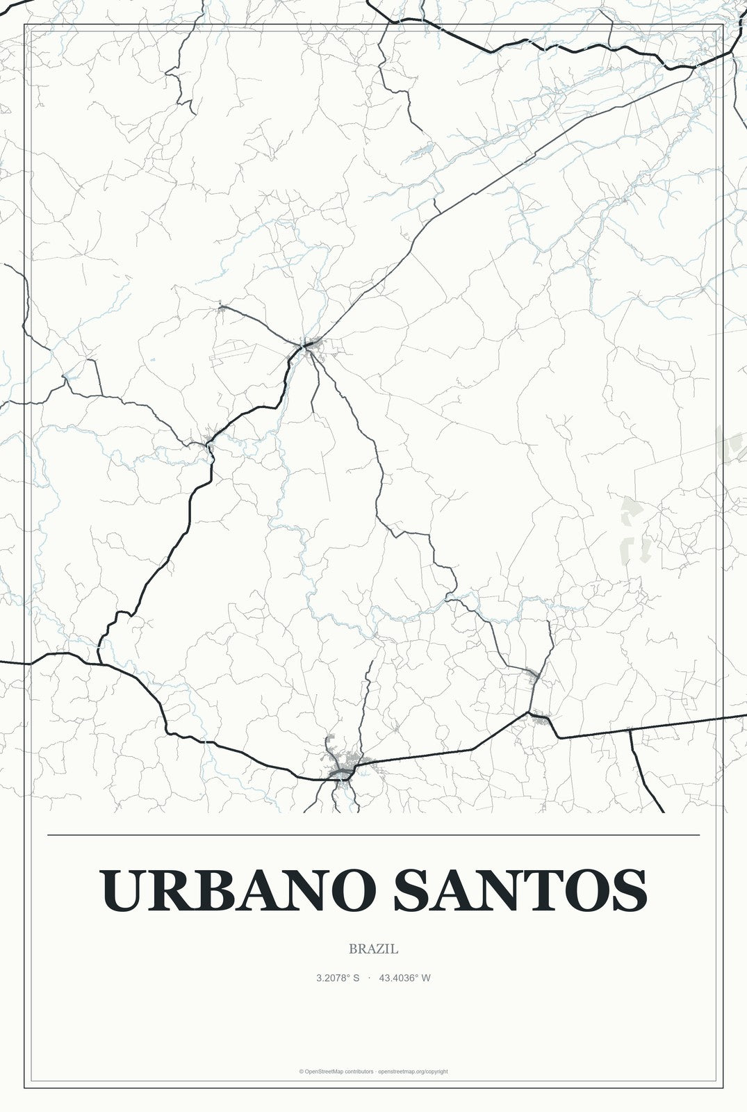 Urbano Santos, Brazil City Map Aluminum Sign in Gallery Air style