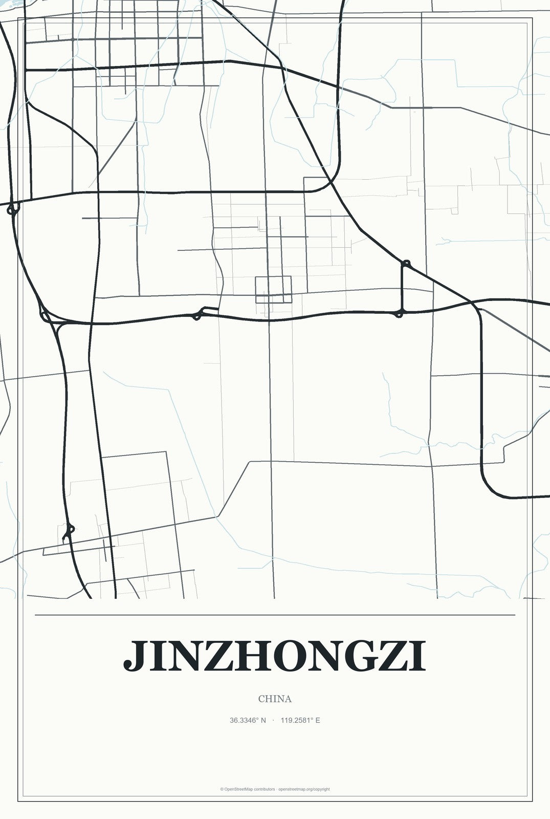 Jinzhongzi, China City Map Aluminum Sign in Gallery Air style