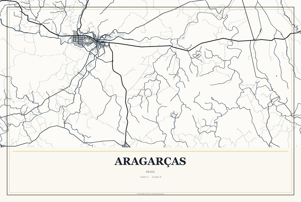 Aragarças, Brazil City Map Aluminum Sign in Citrine Modern style