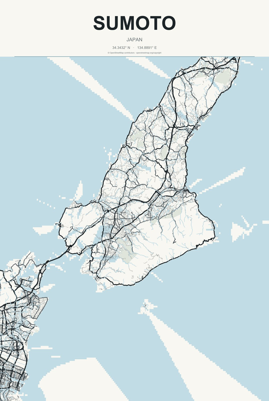 Sumoto, Japan City Map Aluminum Sign in Headline Atlas style