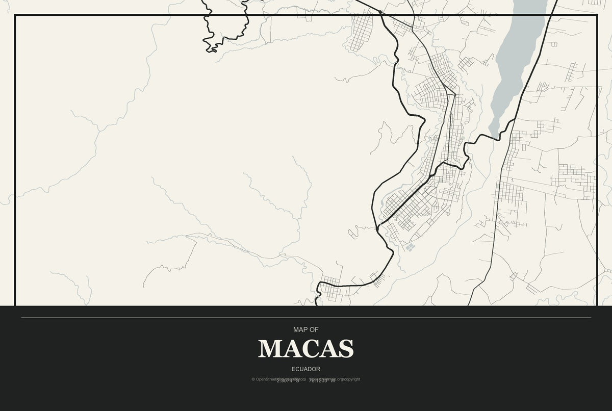 Macas, Ecuador City Map Aluminum Sign in Museum Plaque style