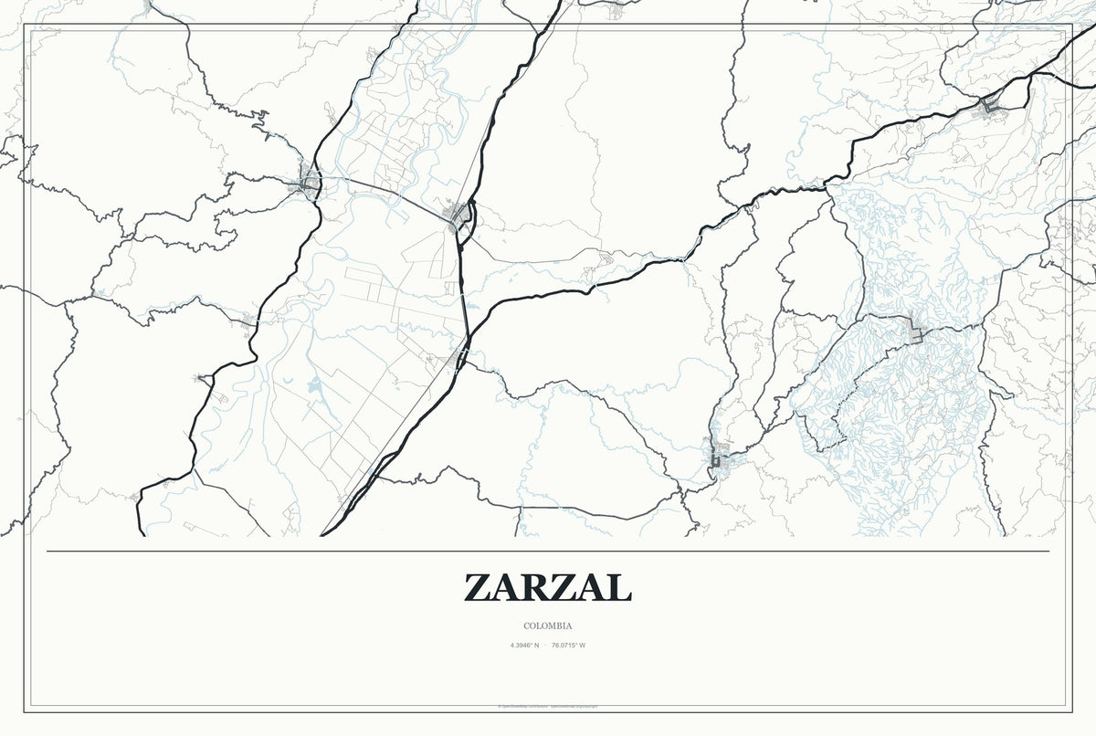 Zarzal, Colombia City Map Aluminum Sign in Gallery Air style