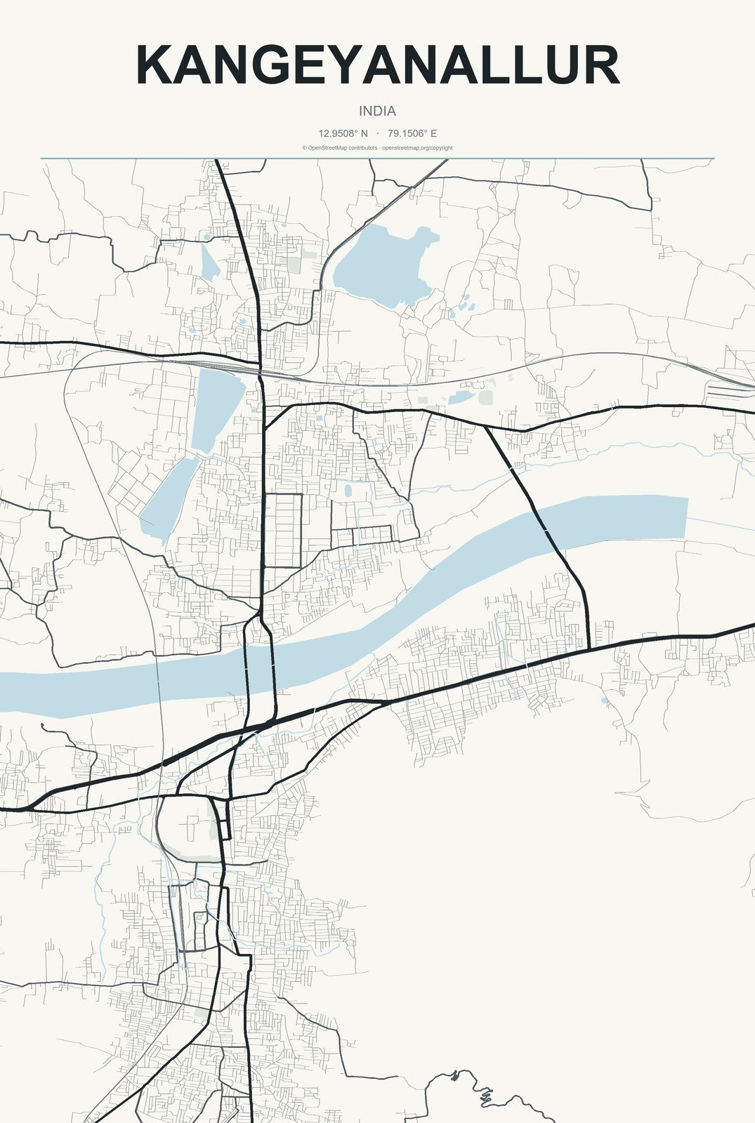 Kangeyanallur, India City Map Aluminum Sign in Headline Atlas style