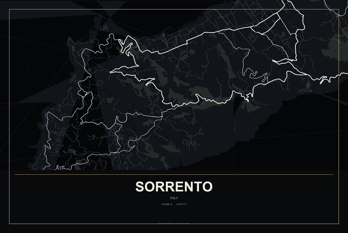 Sorrento, Italy City Map Aluminum Sign in Metropolitan Noir style