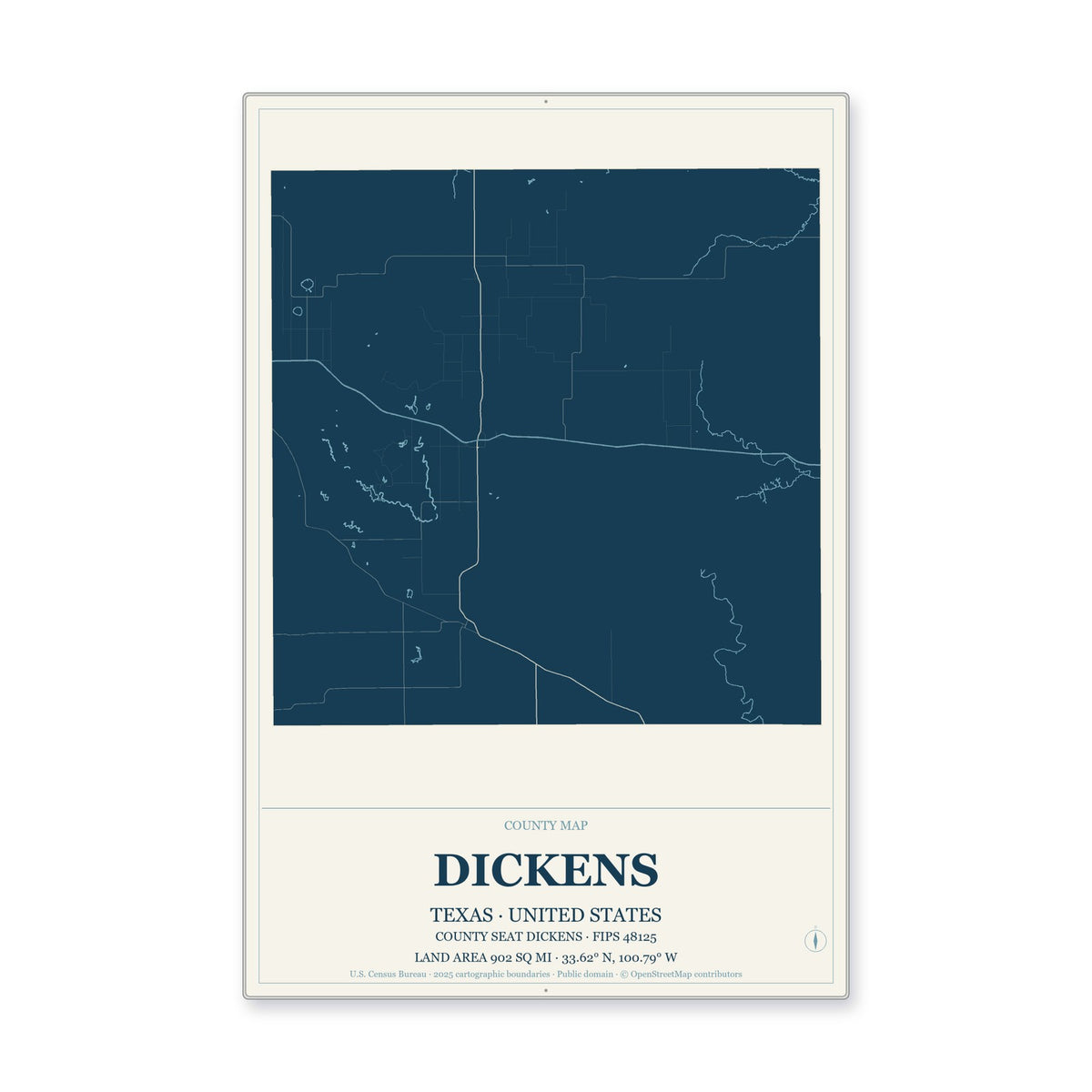 Dickens County, Texas Map Aluminum Sign in Coastal Cutout style