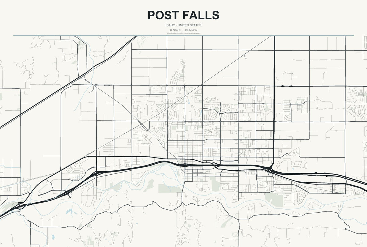 Post Falls, Idaho City Map Aluminum Sign in Headline Atlas style