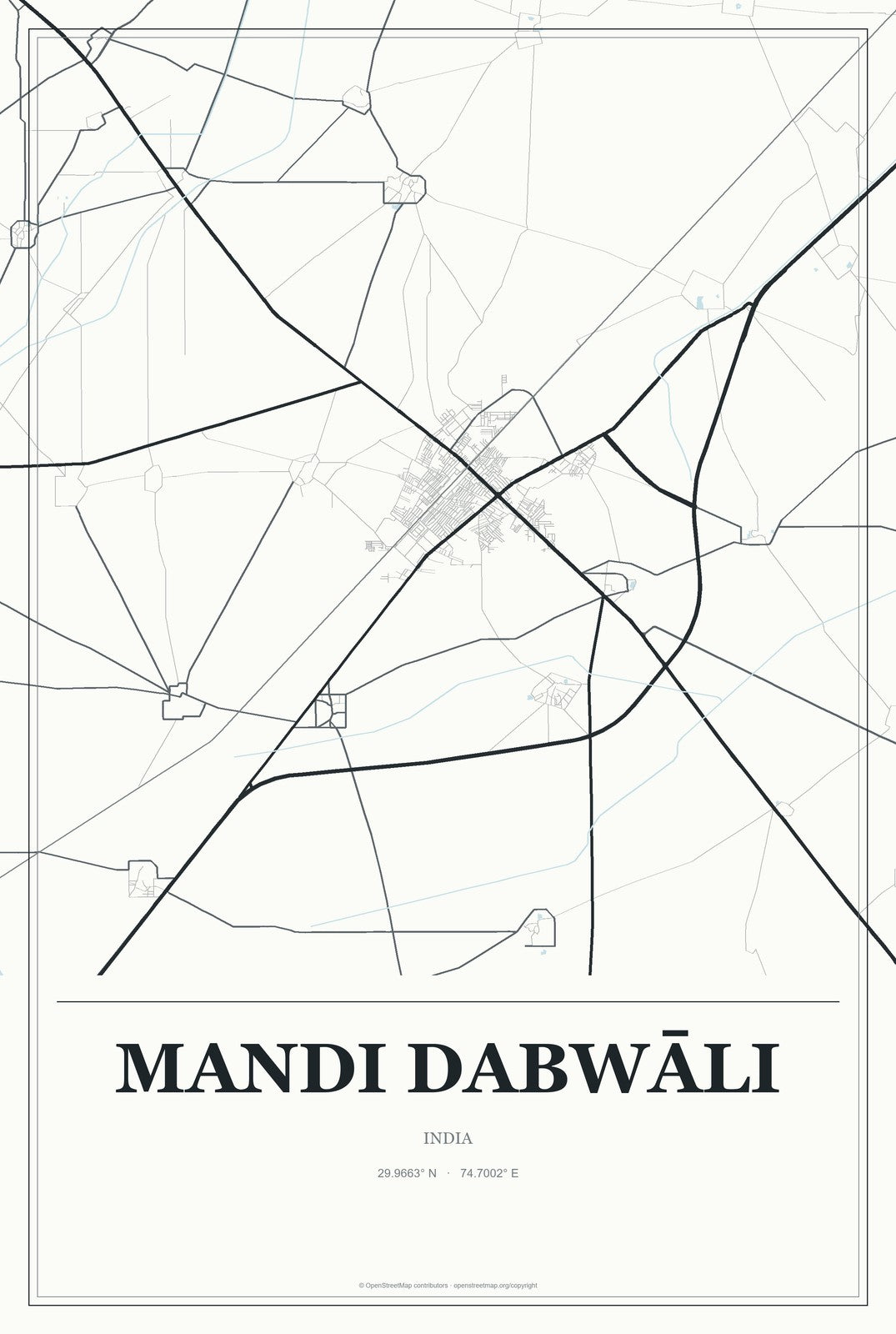 Mandi Dabwāli, India City Map Aluminum Sign in Gallery Air style