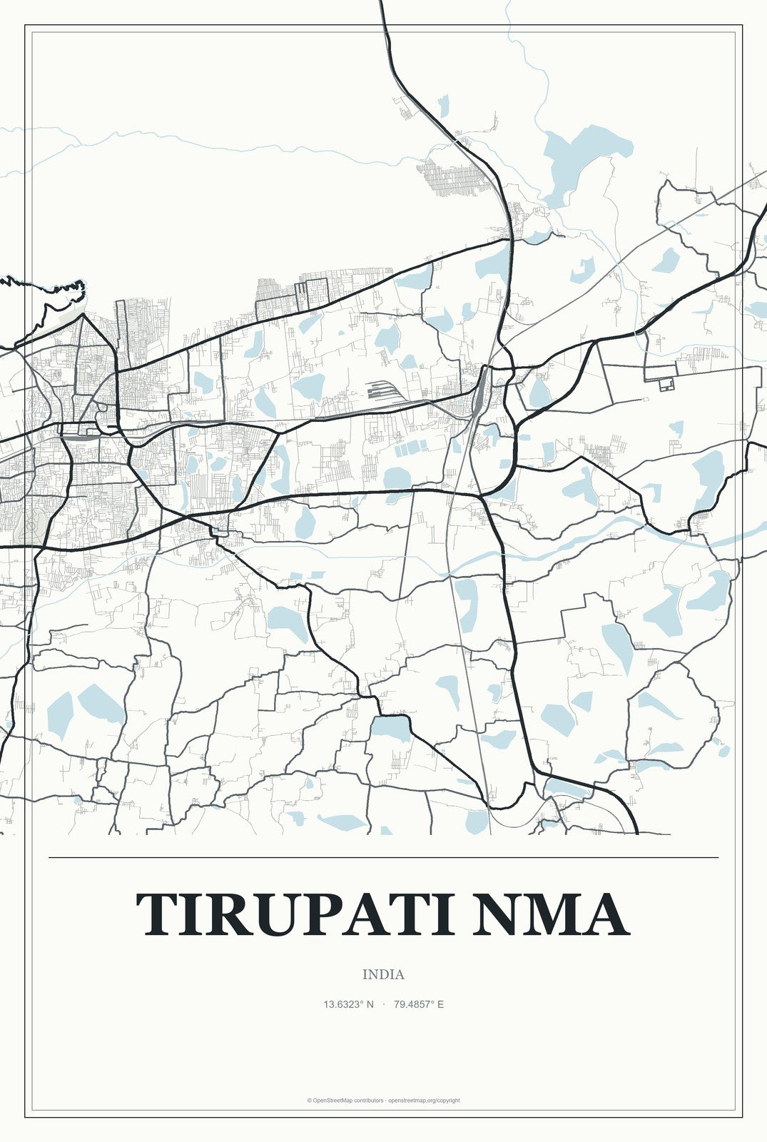 Tirupati NMA, India City Map Aluminum Sign in Gallery Air style