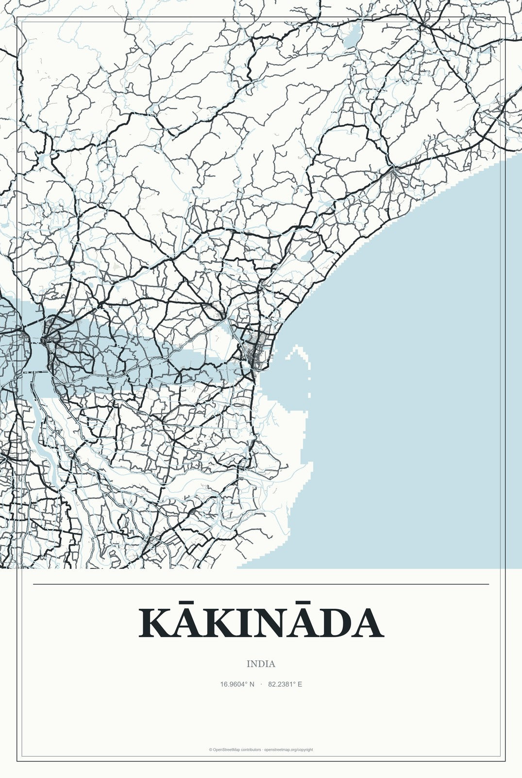 Kākināda, India City Map Aluminum Sign in Gallery Air style