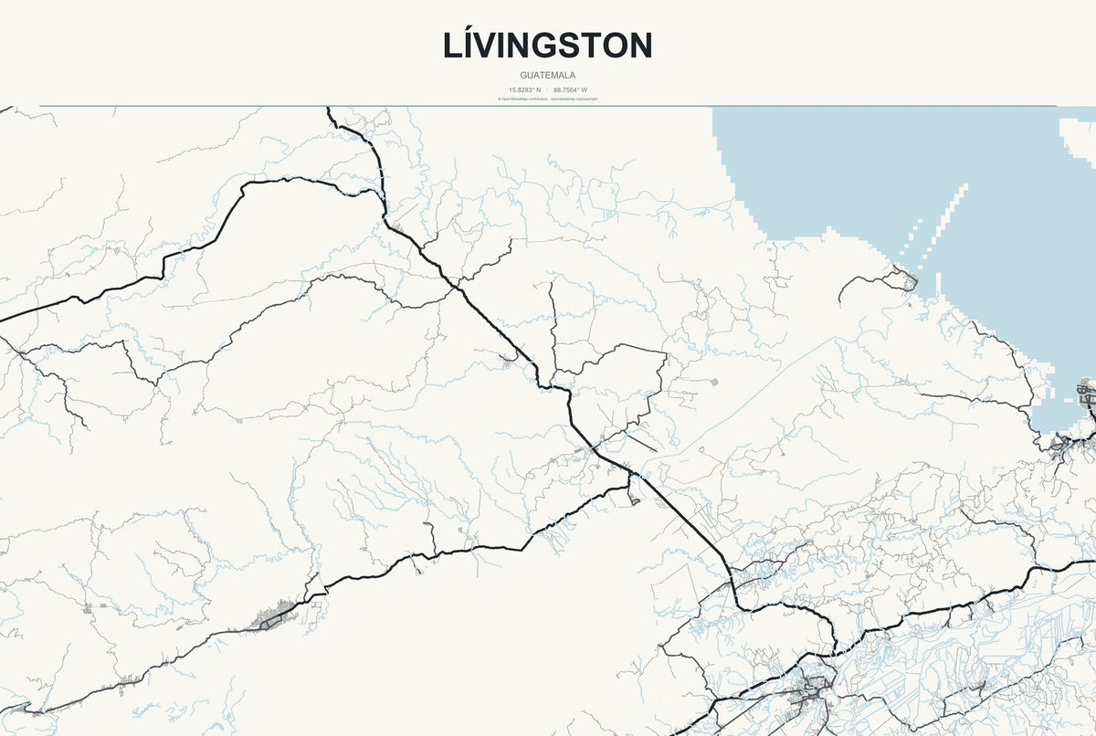 Lívingston, Guatemala City Map Aluminum Sign in Headline Atlas style