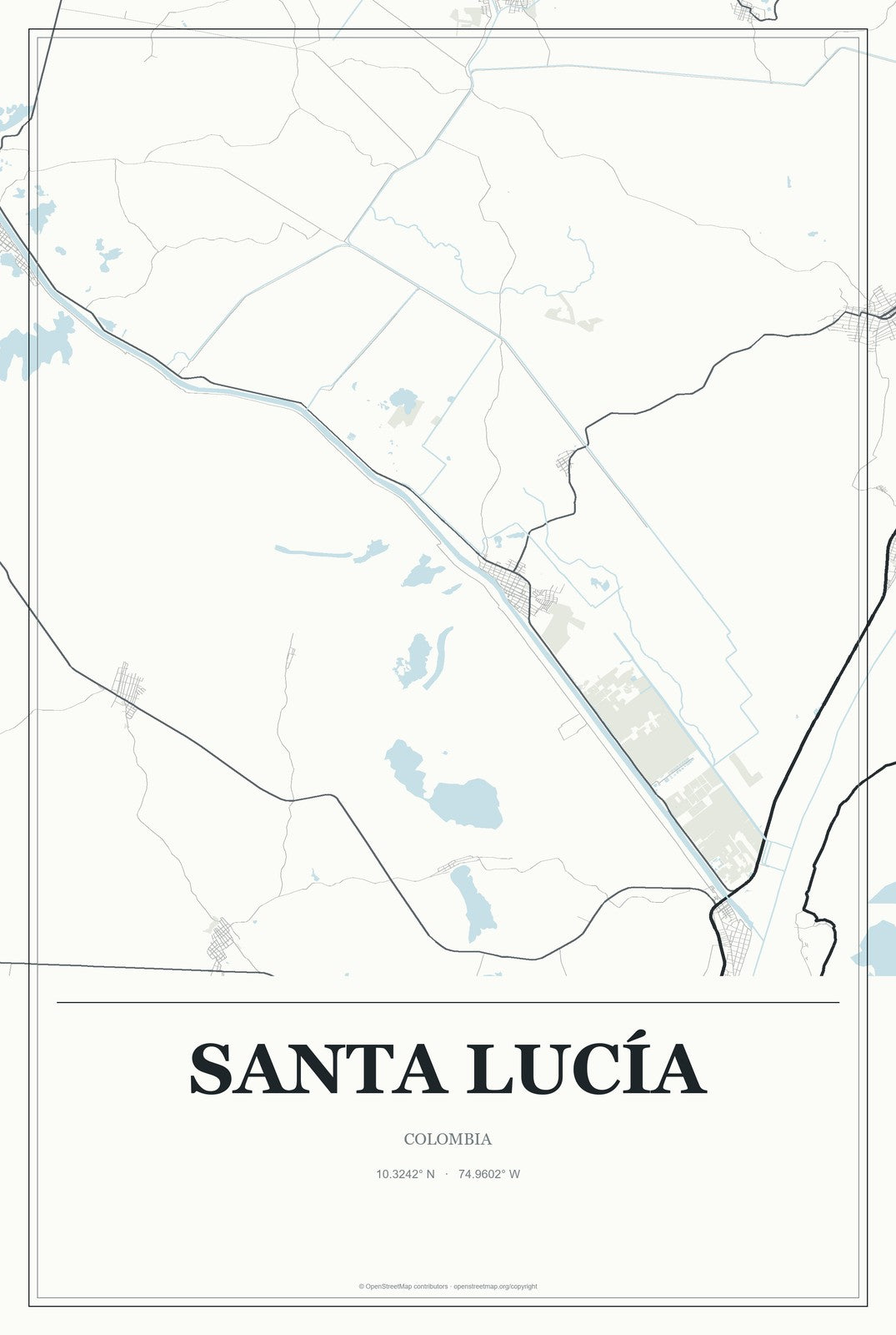 Santa Lucía, Colombia City Map Aluminum Sign in Gallery Air style