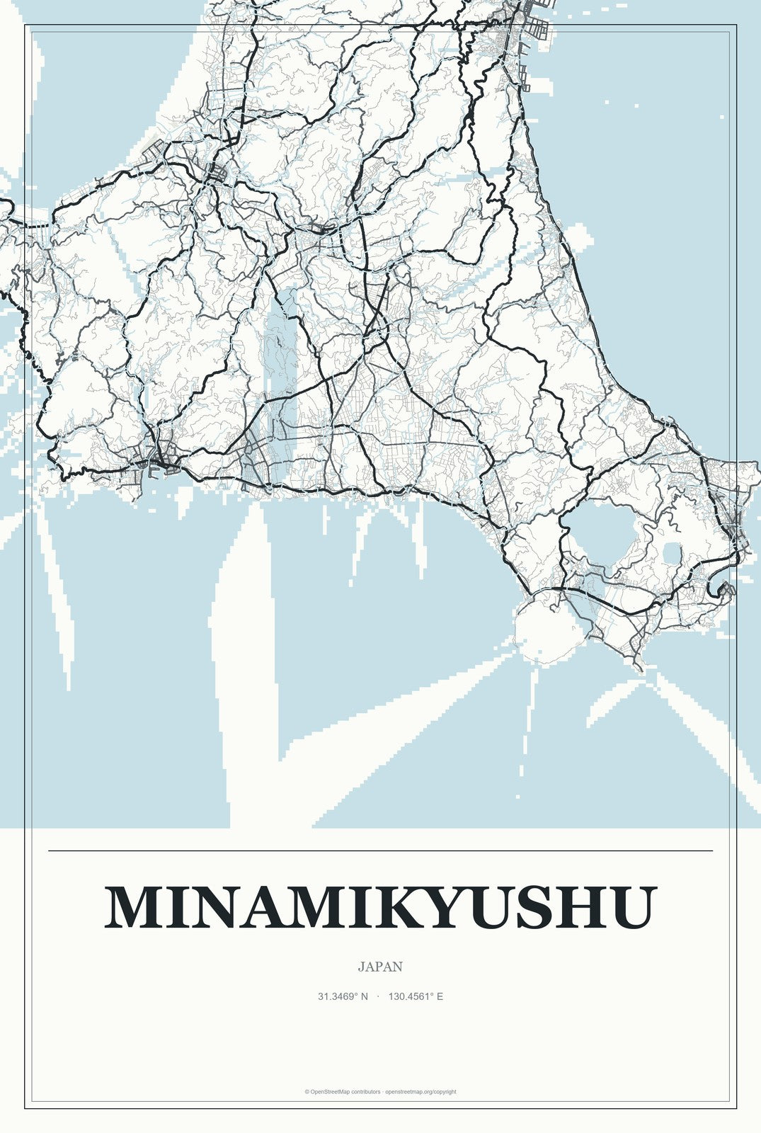 Minamikyushu, Japan City Map Aluminum Sign in Gallery Air style