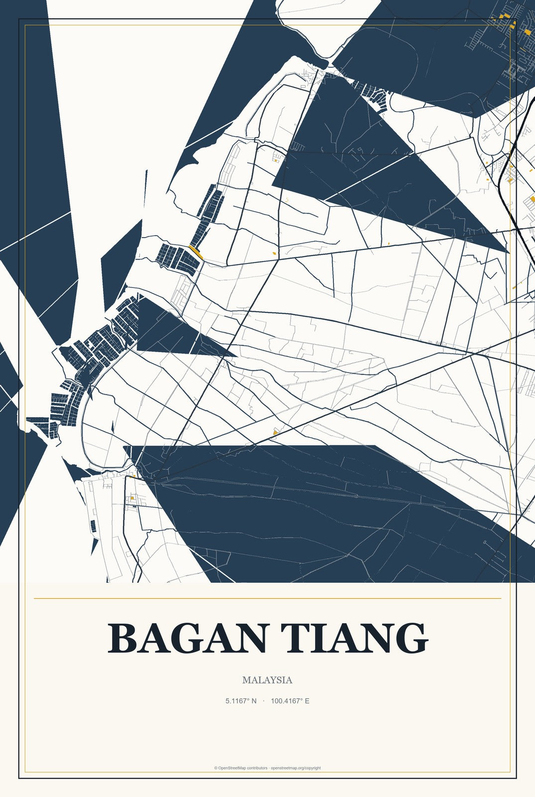 Bagan Tiang, Malaysia City Map Aluminum Sign in Citrine Modern style