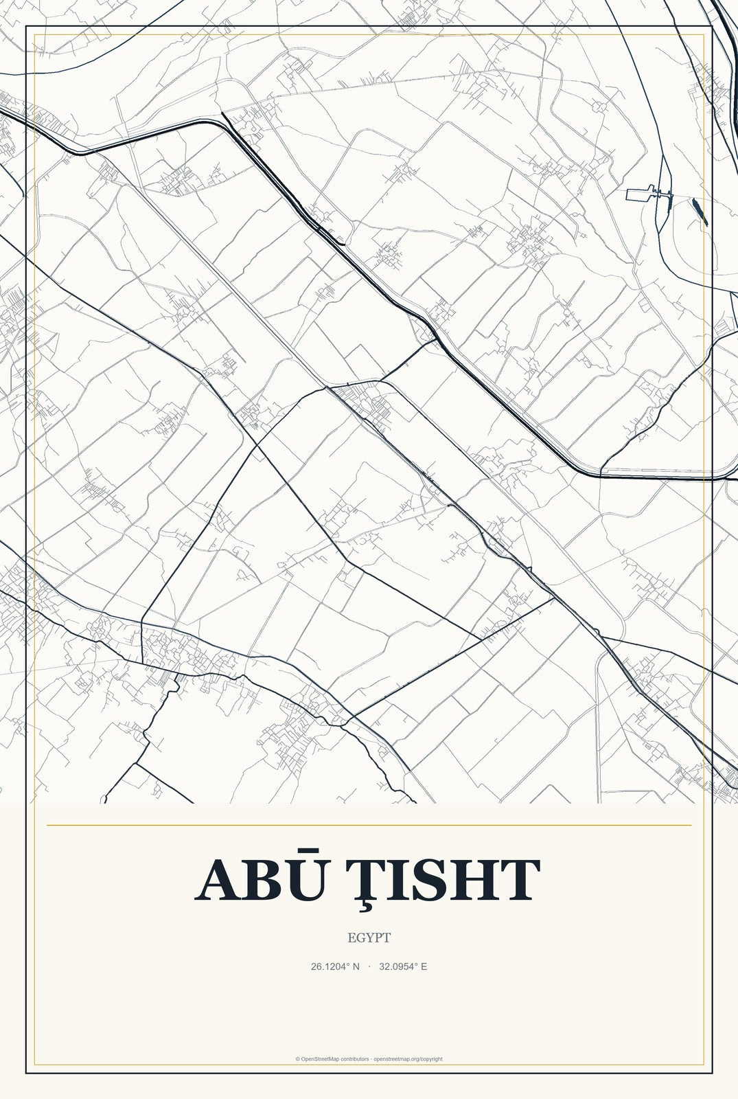 Abū Ţisht, Egypt City Map Aluminum Sign in Citrine Modern style