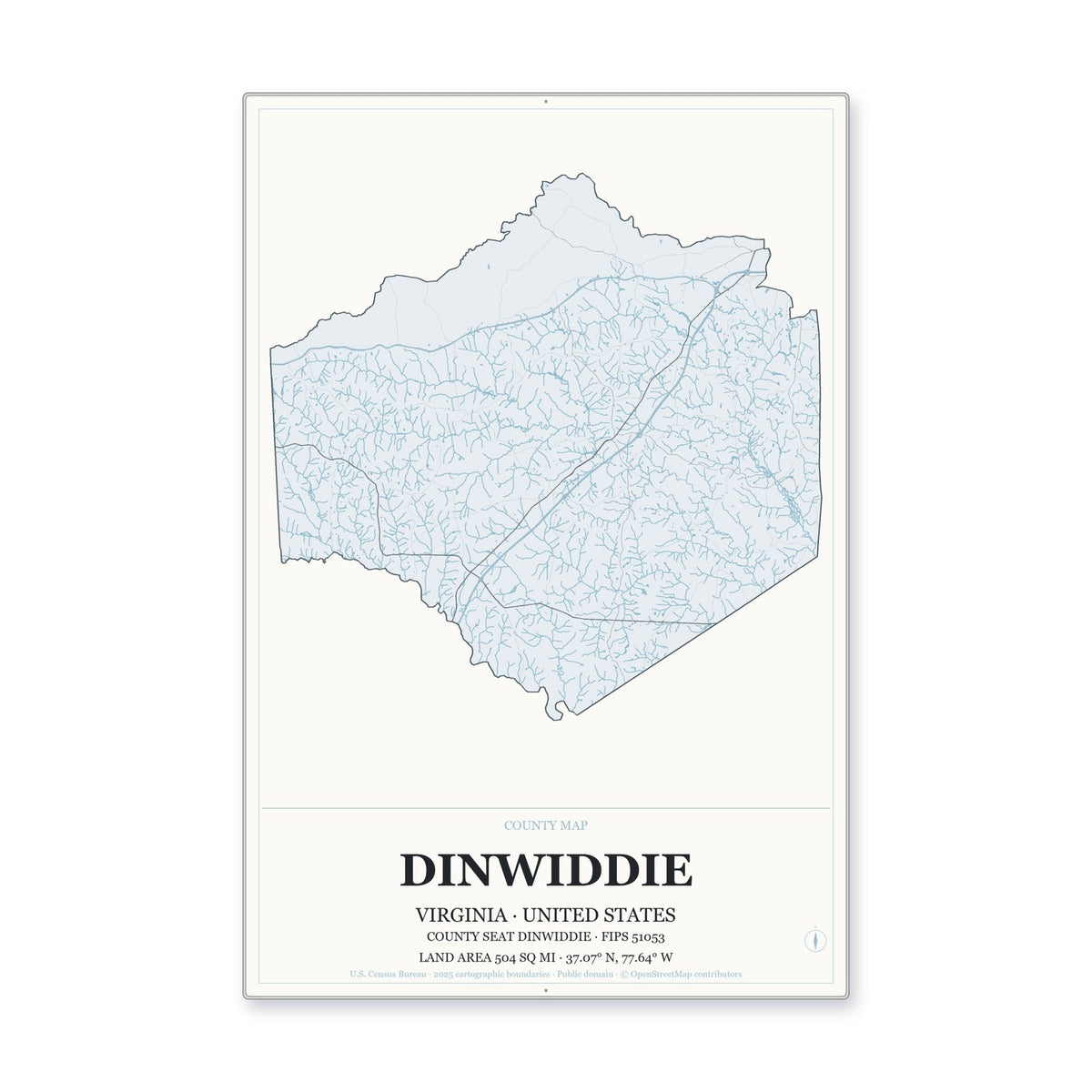 Dinwiddie County, Virginia Map Aluminum Sign in Gallery Air style