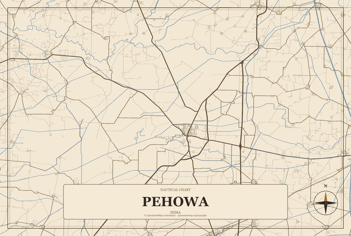 Pehowa, India City Map Aluminum Sign in Heritage Nautical style
