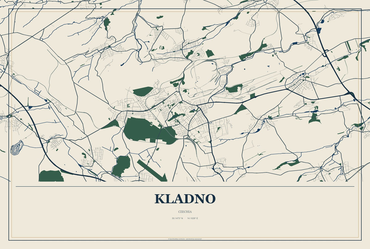 Kladno, Czechia City Map Aluminum Sign in Coastal Cutout style