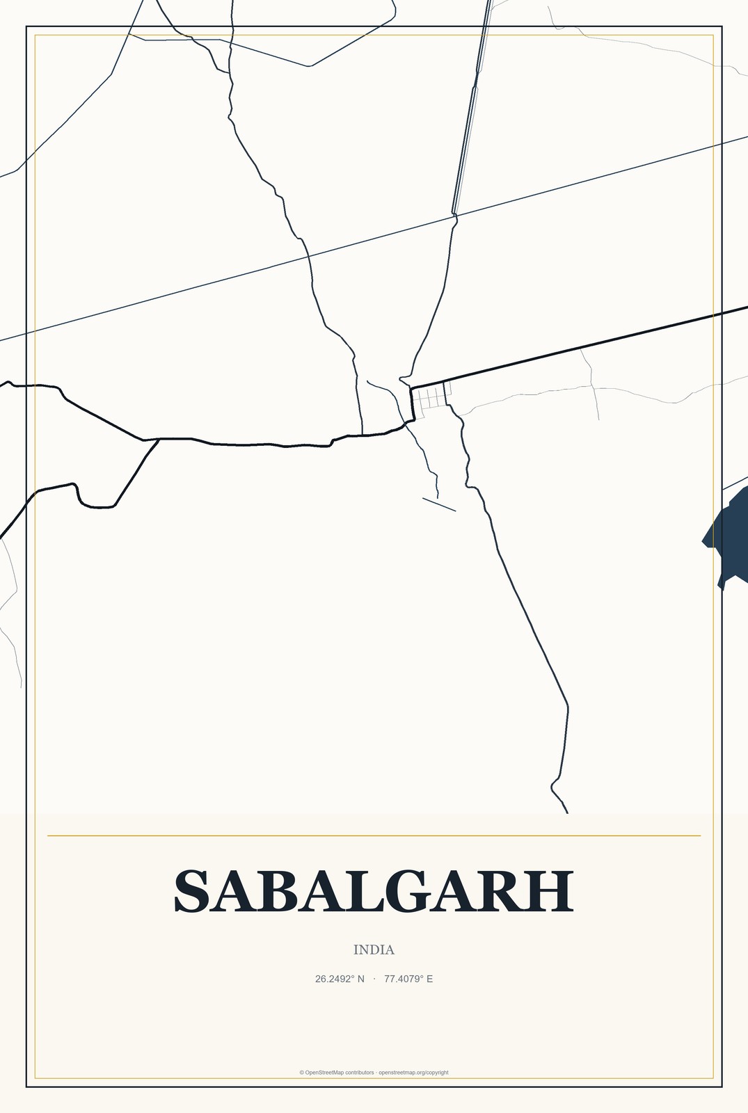Sabalgarh, India City Map Aluminum Sign in Citrine Modern style