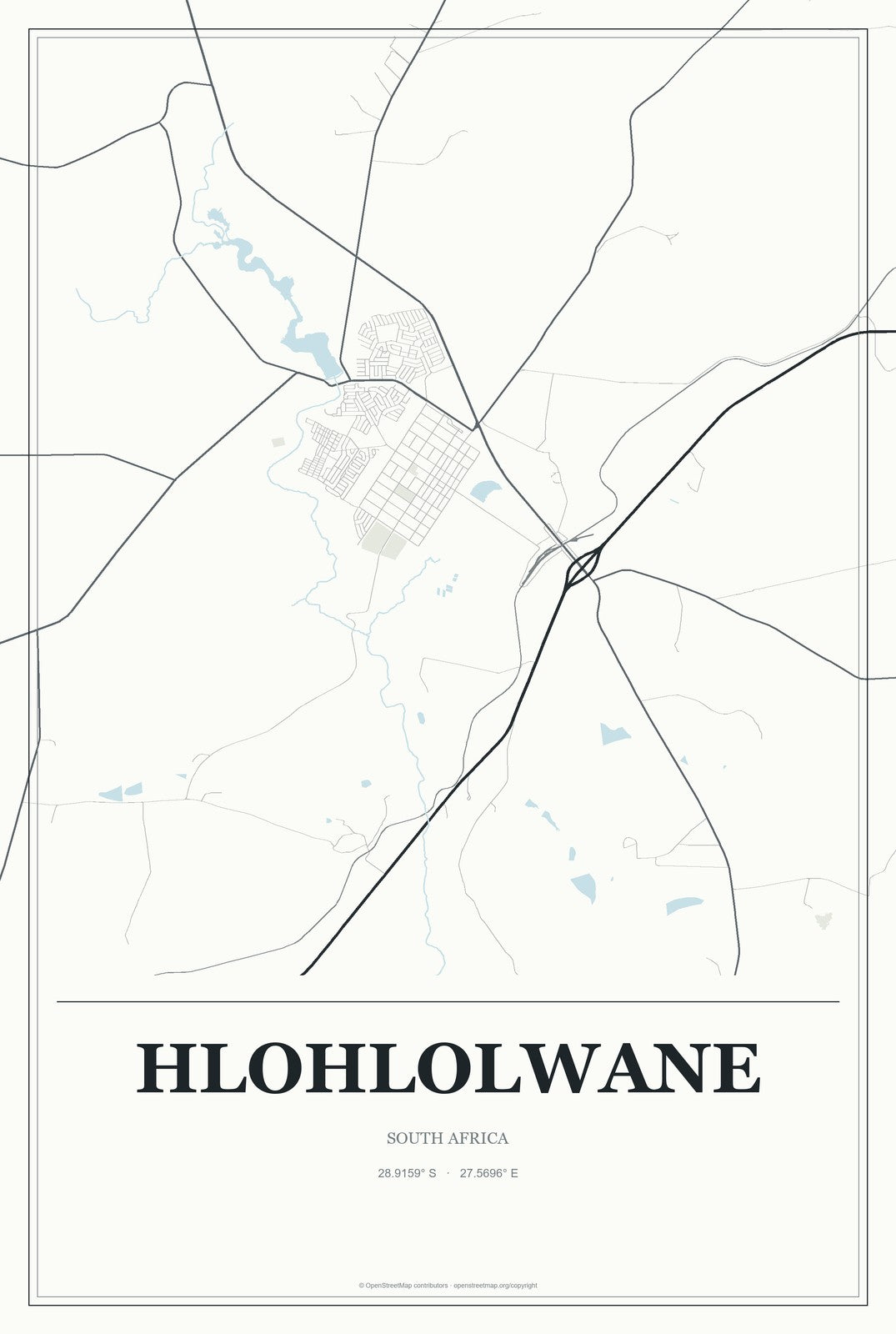 Hlohlolwane, South Africa City Map Aluminum Sign in Gallery Air style