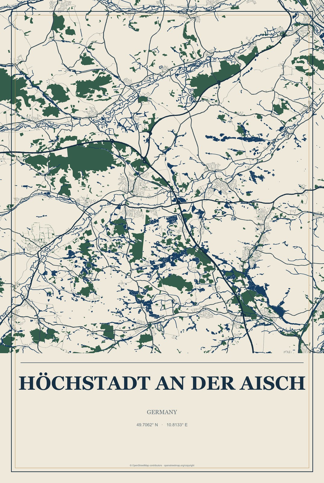 Höchstadt an der Aisch, Germany City Map Aluminum Sign in Coastal Cutout style