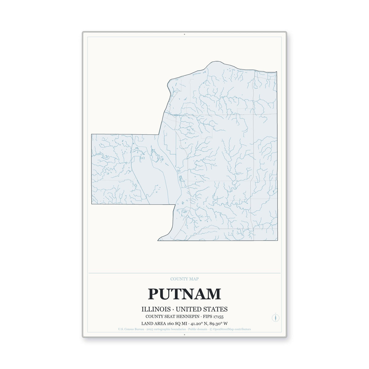 Putnam County, Illinois Map Aluminum Sign in Gallery Air style