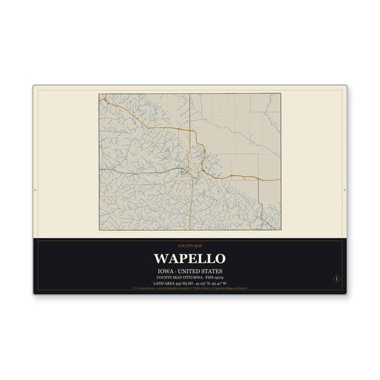 Wapello County, Iowa Map Aluminum Sign in Museum Plaque style
