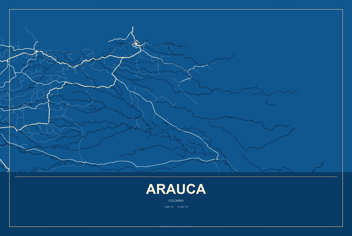 Arauca, Colombia City Map Aluminum Sign in Harbor Cobalt style