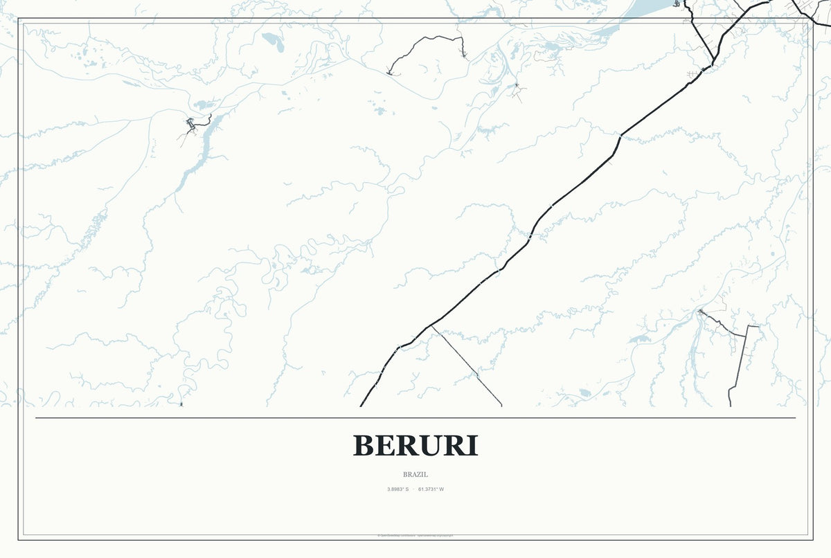 Beruri, Brazil City Map Aluminum Sign in Gallery Air style