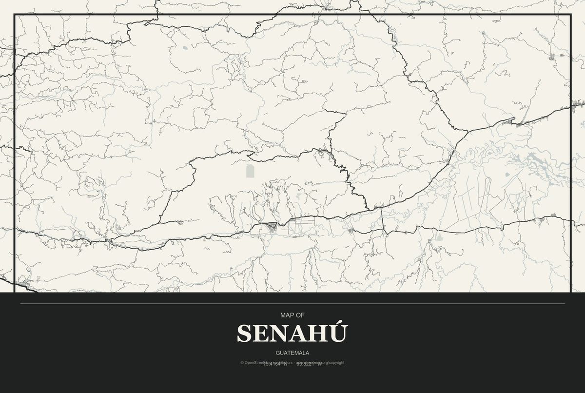 Senahú, Guatemala City Map Aluminum Sign in Museum Plaque style