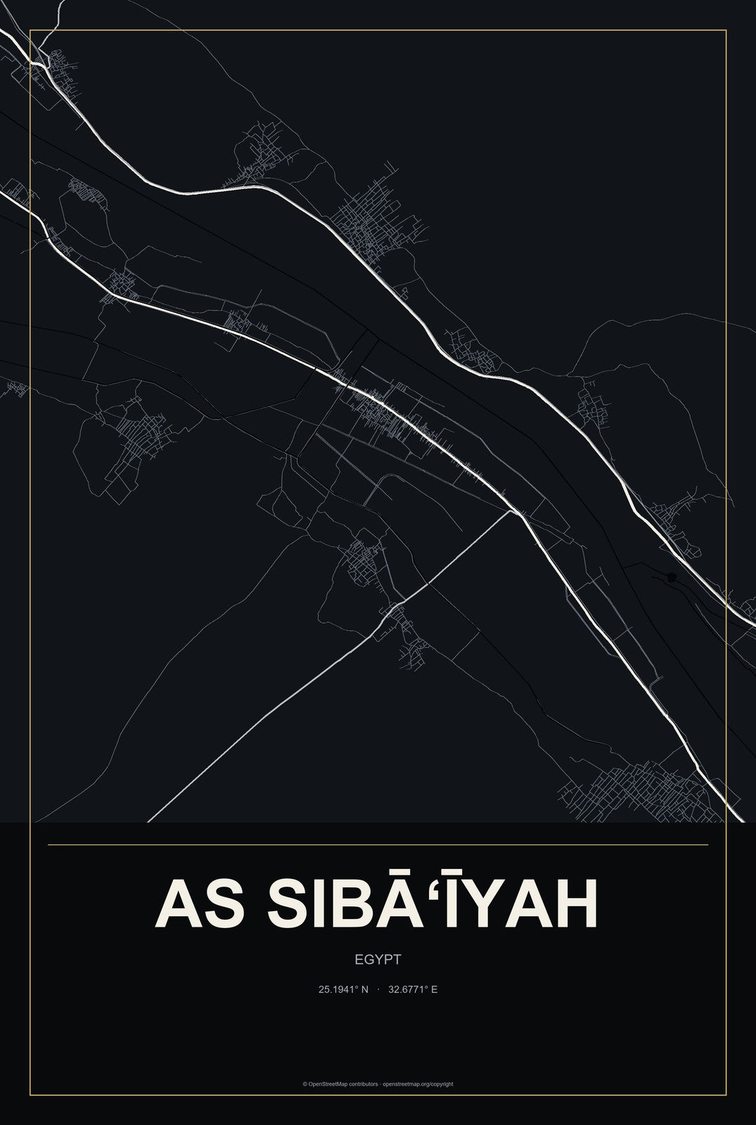 As Sibā‘īyah, Egypt City Map Aluminum Sign in Metropolitan Noir style