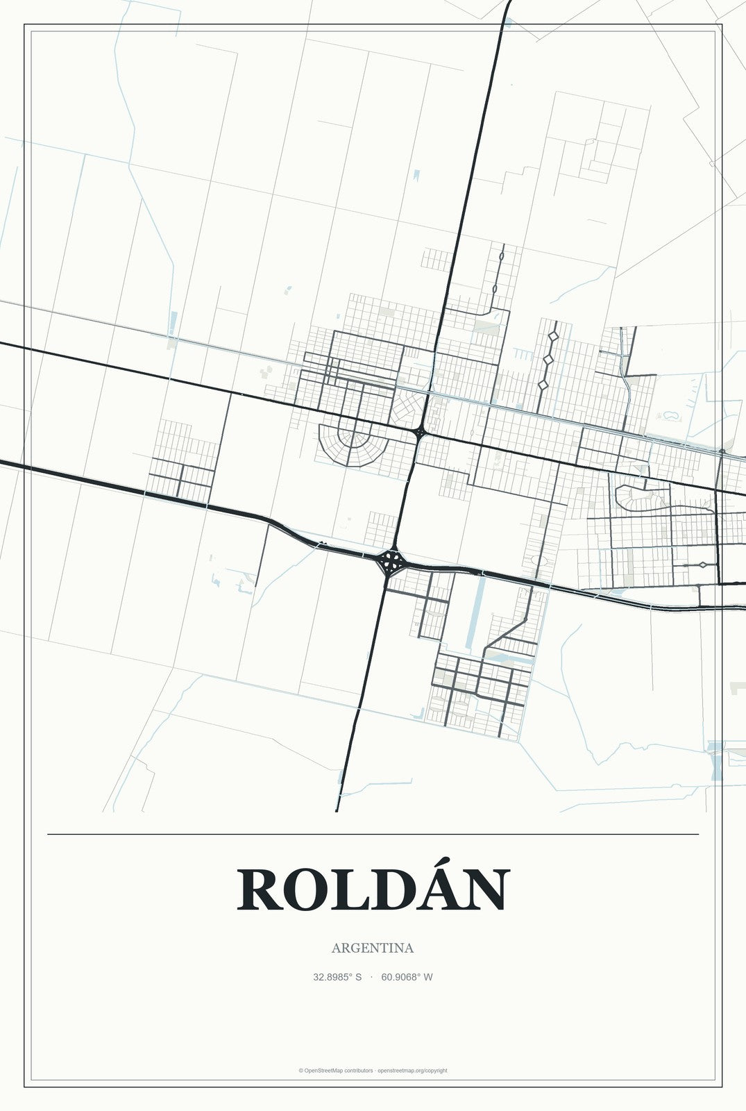Roldán, Argentina City Map Aluminum Sign in Gallery Air style