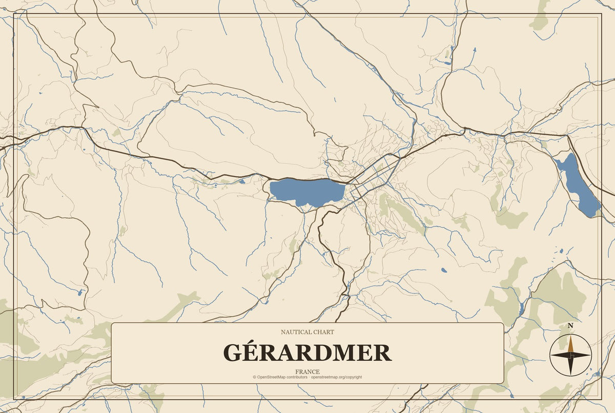 Gérardmer, France City Map Aluminum Sign in Heritage Nautical style