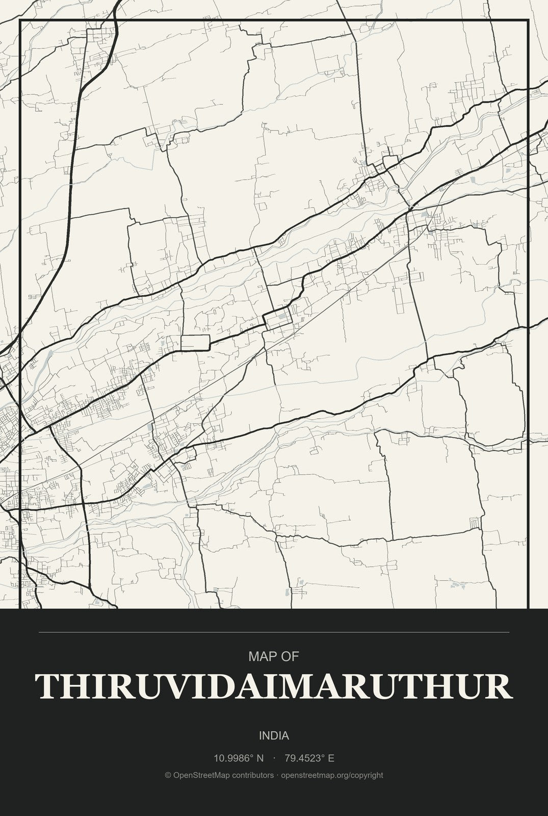 Thiruvidaimaruthur, India City Map Aluminum Sign in Museum Plaque style