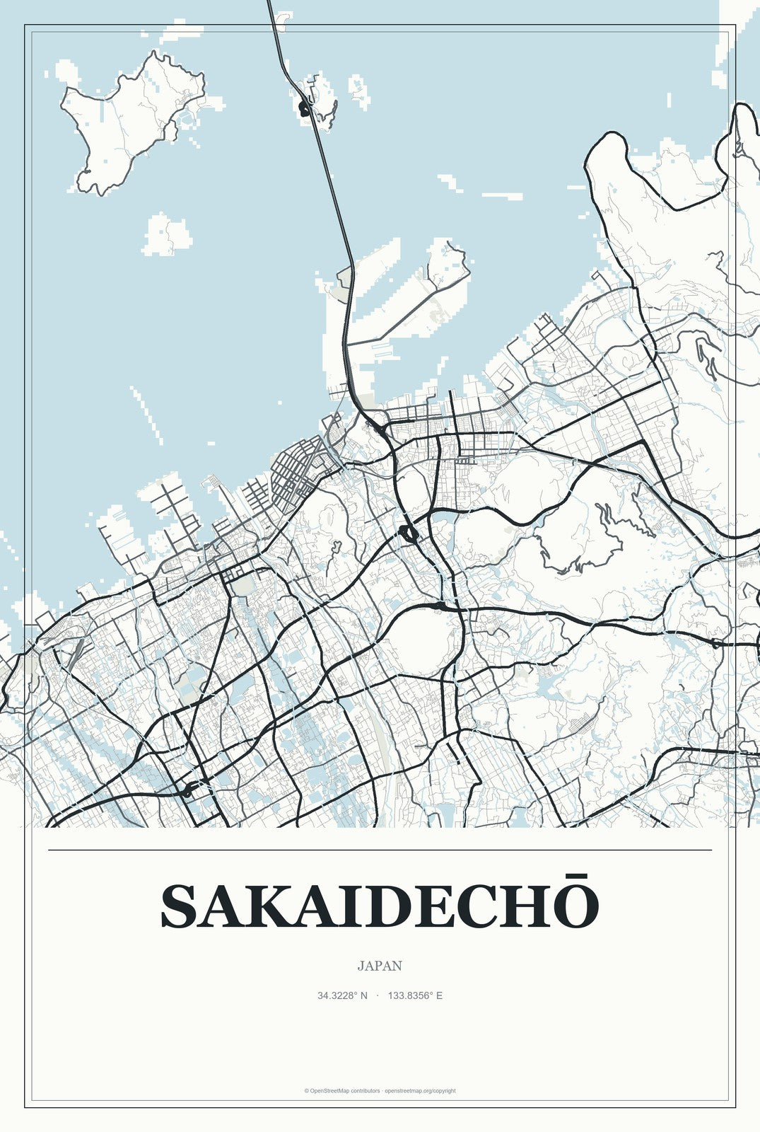 Sakaidechō, Japan City Map Aluminum Sign in Gallery Air style