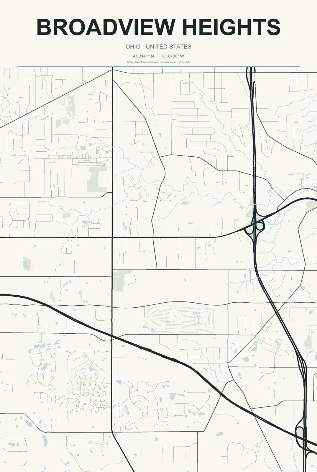 Broadview Heights, Ohio City Map Aluminum Sign in Headline Atlas style