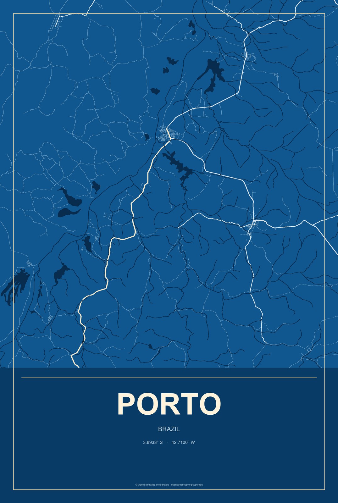 Porto, Brazil City Map Aluminum Sign in Harbor Cobalt style