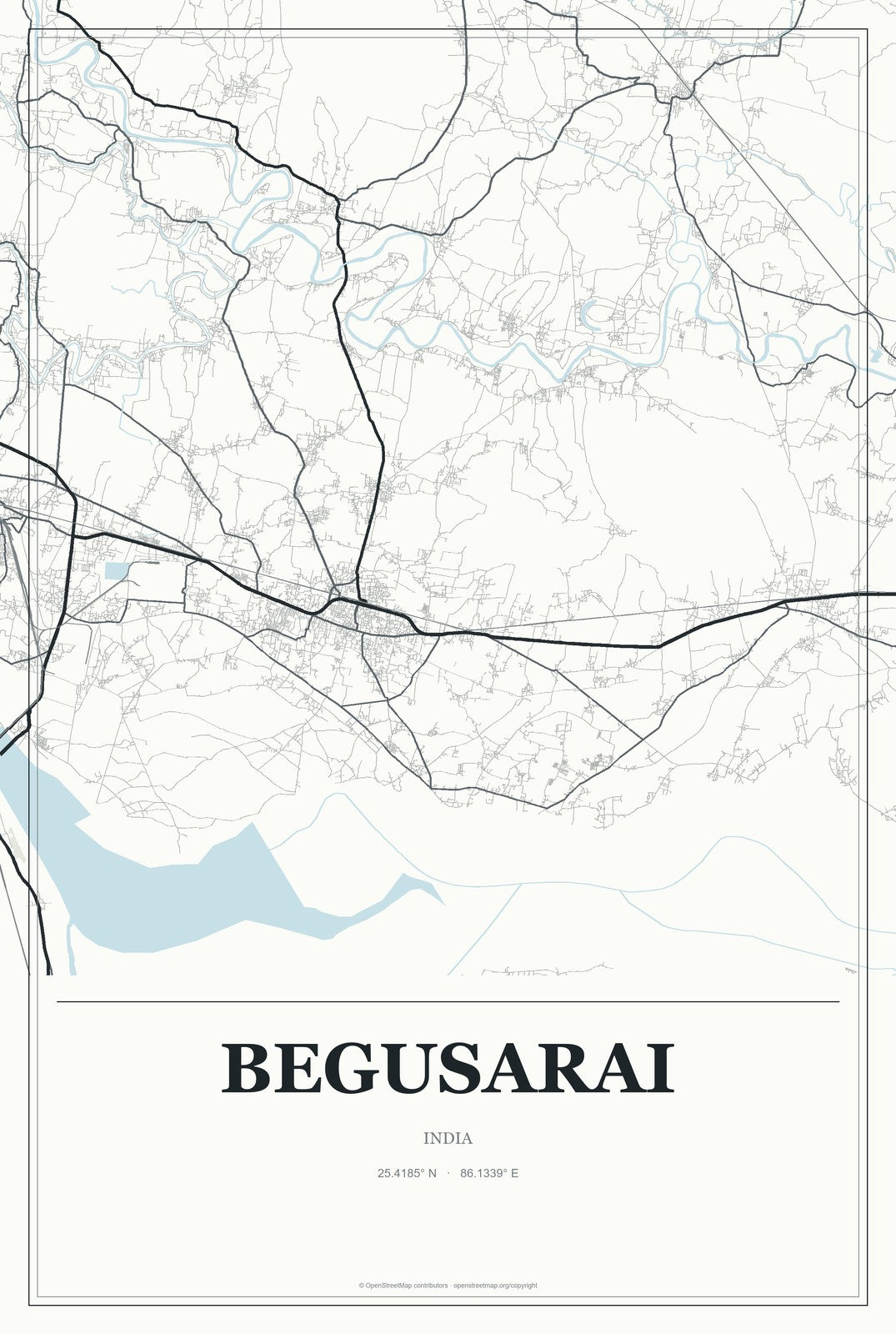 Begusarai, India City Map Aluminum Sign in Gallery Air style