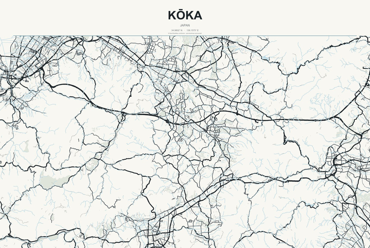 Kōka, Japan City Map Aluminum Sign in Headline Atlas style