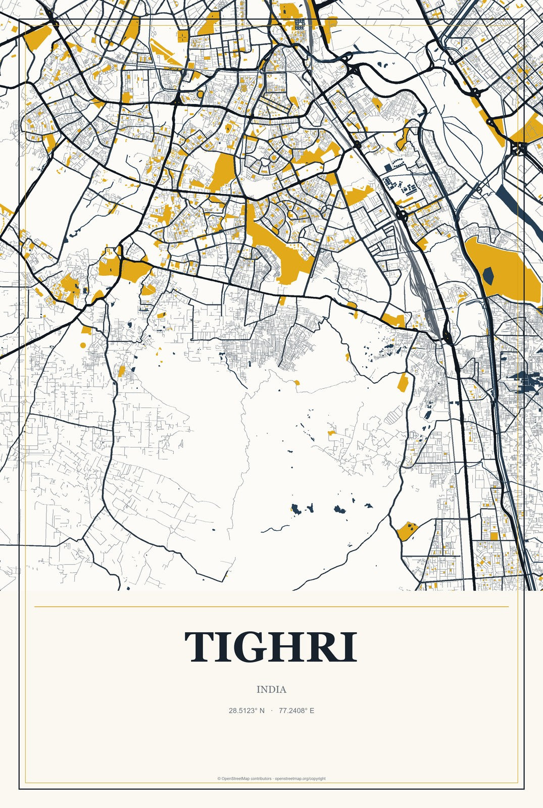 Tighri, India City Map Aluminum Sign in Citrine Modern style