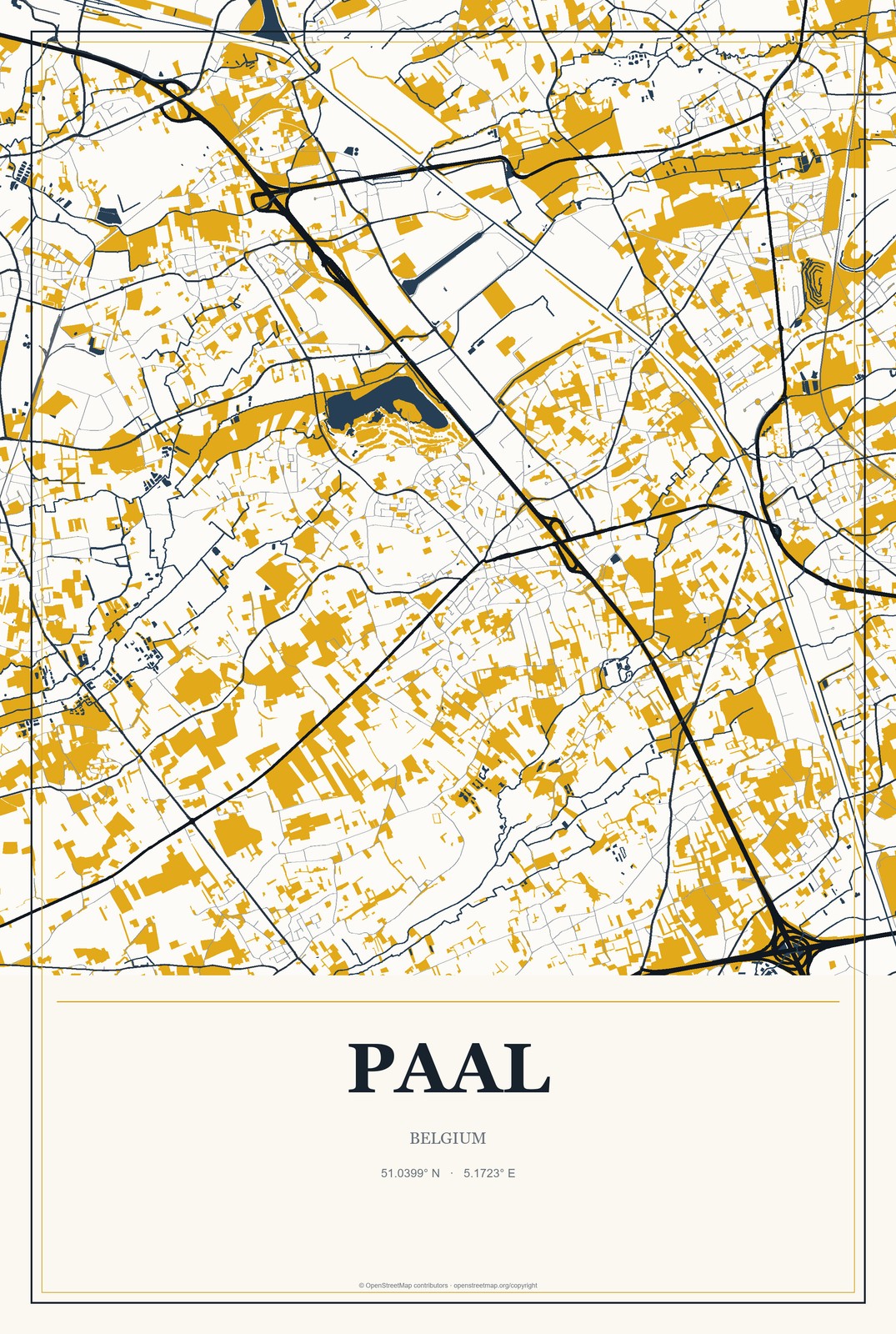 Paal, Belgium City Map Aluminum Sign in Citrine Modern style