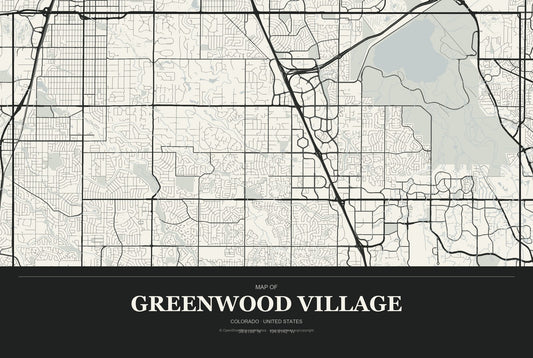 Greenwood Village, Colorado City Map Aluminum Sign in Museum Plaque style