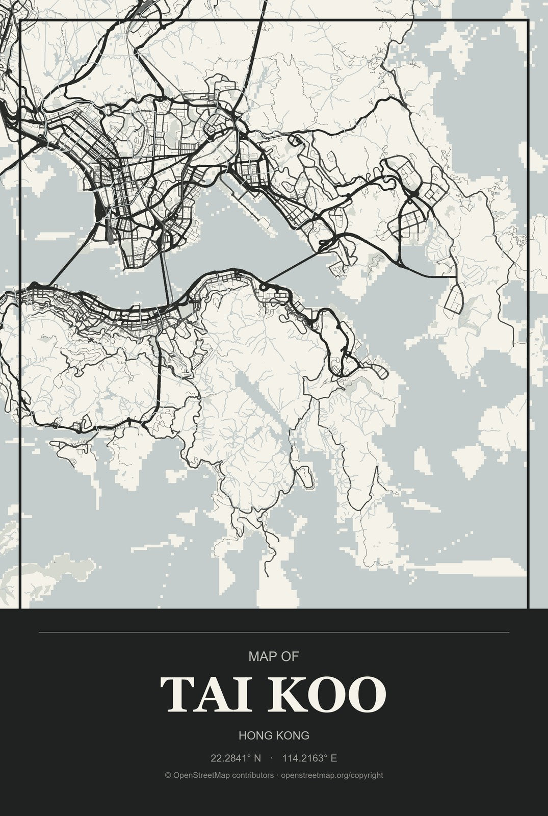 Tai Koo, Hong Kong City Map Aluminum Sign in Museum Plaque style