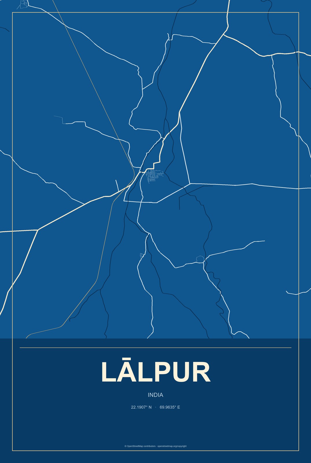 Lālpur, India City Map Aluminum Sign in Harbor Cobalt style