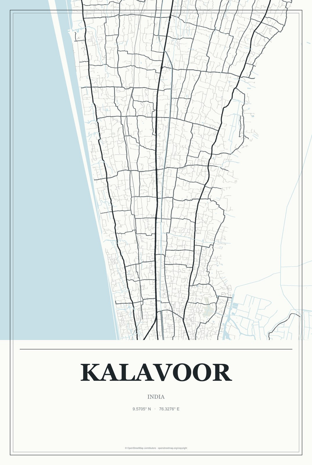Kalavoor, India City Map Aluminum Sign in Gallery Air style