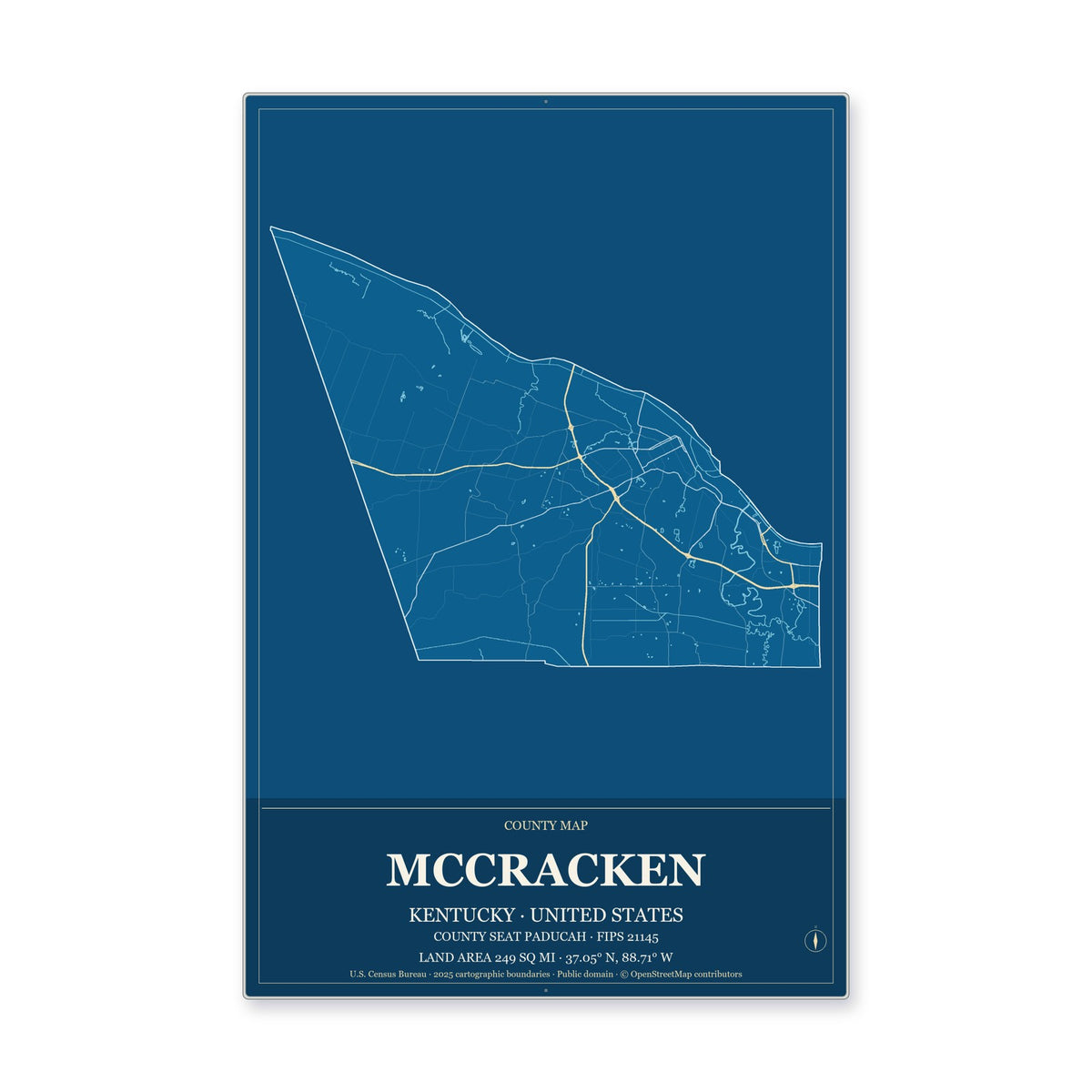 McCracken County, Kentucky Map Aluminum Sign in Harbor Cobalt style