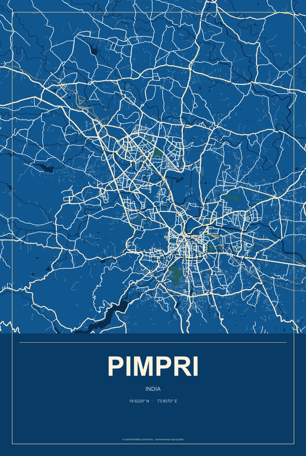 Pimpri, India City Map Aluminum Sign in Harbor Cobalt style