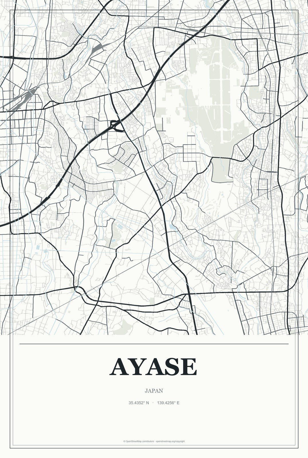 Ayase, Japan City Map Aluminum Sign in Gallery Air style
