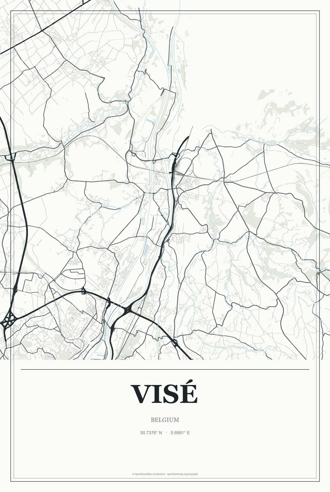 Visé, Belgium City Map Aluminum Sign in Gallery Air style
