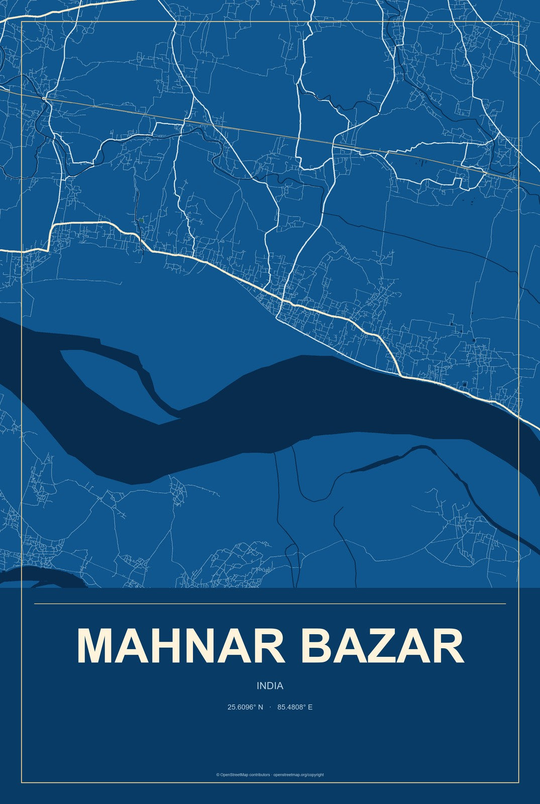 Mahnar Bazar, India City Map Aluminum Sign in Harbor Cobalt style