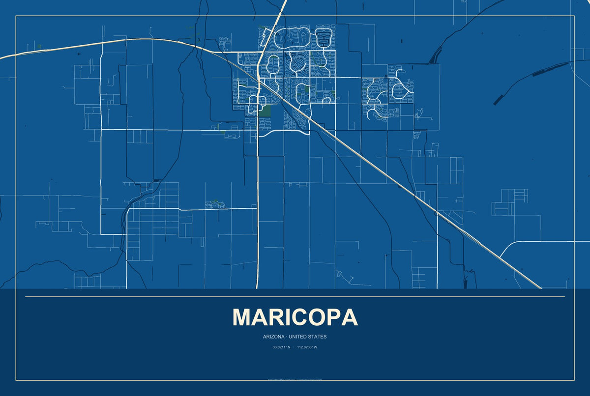 Maricopa, Arizona City Map Aluminum Sign in Harbor Cobalt style